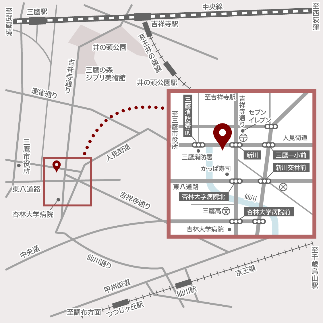 新川通りデンタルクリニック医院までの地図